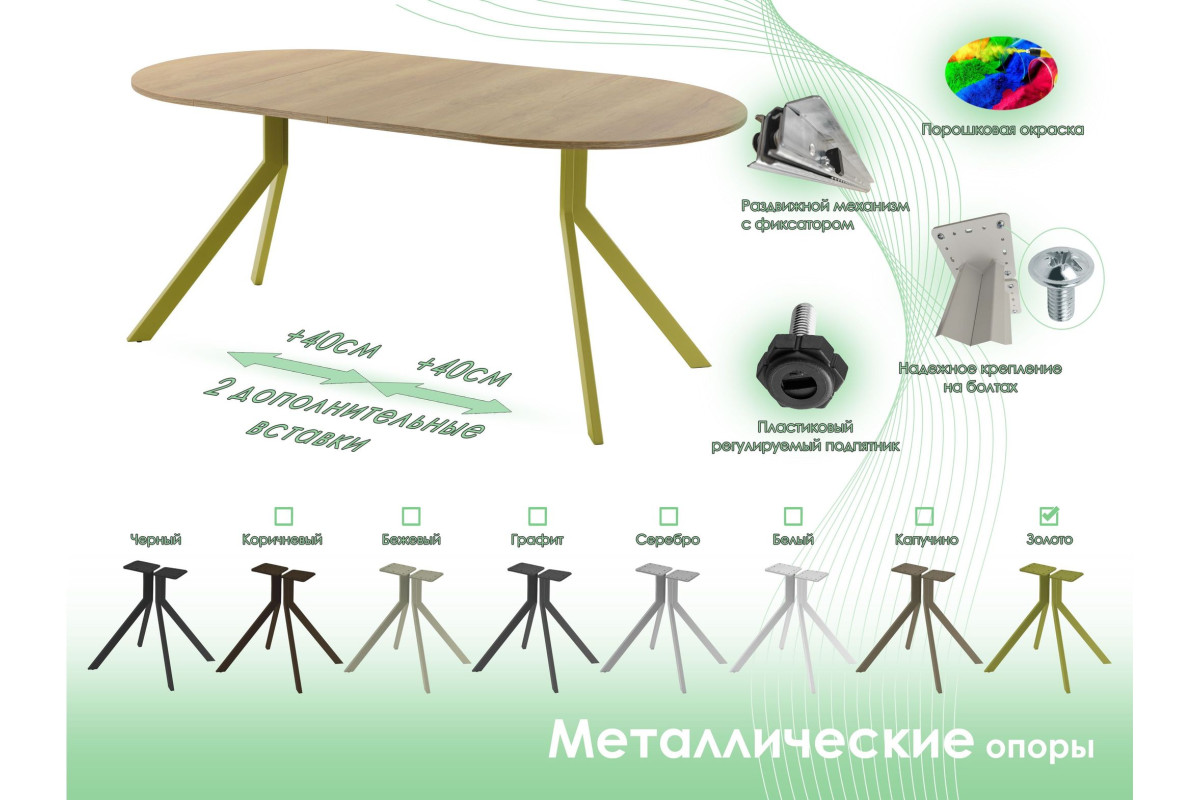 Обеденный стол AMC Elite (серии SLIM) / E18(900) D1 (золото/Дуб Небраска Натуральный)